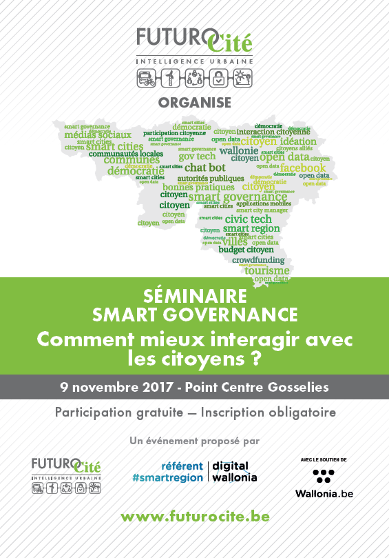 Visuel du Séminaire Smart Governance - Comment mieux interagir avec les citoyens du 9 novembre 2017 organisé par FuturoCité